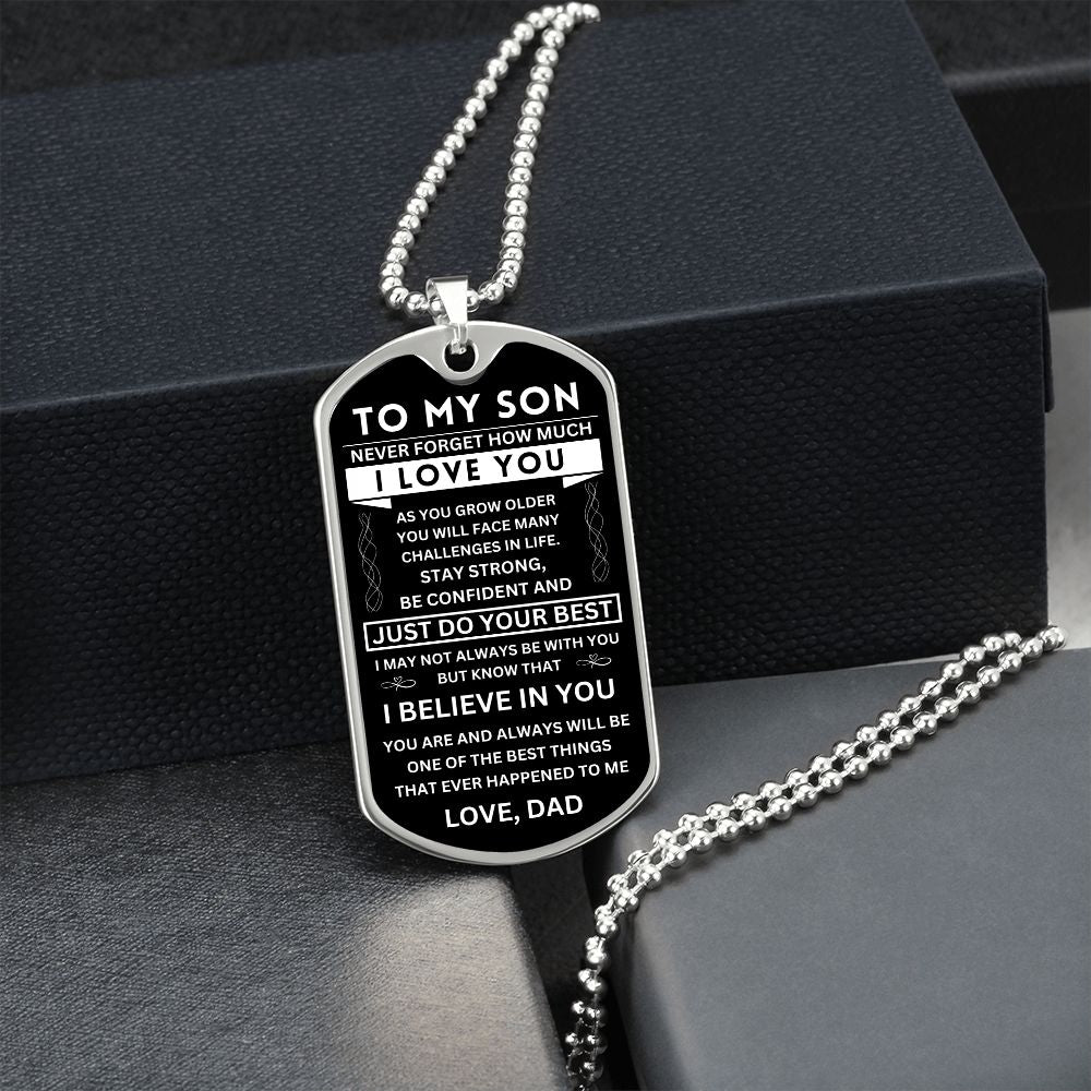 To My Son "Never Forget" Dog Tag - Military Ball Chain fp2