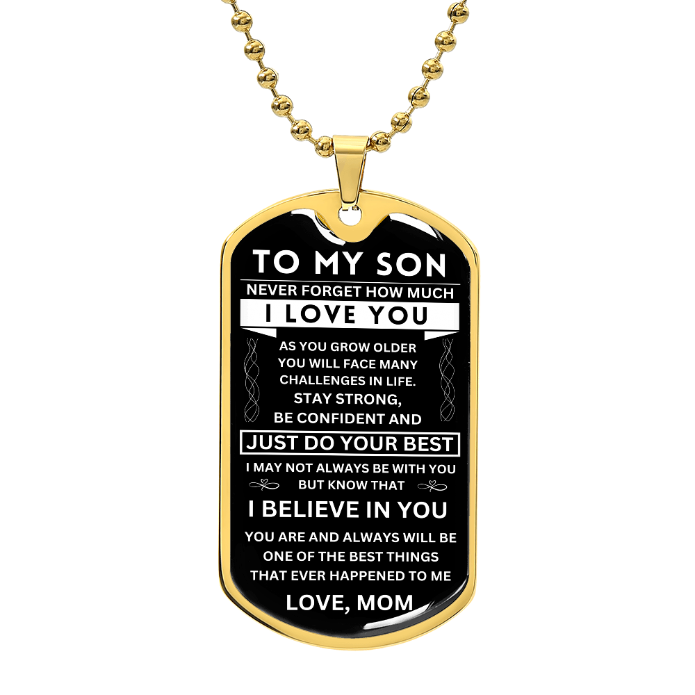 Son "Never Forget" Dog Tag - Military Ball Chain From Mom