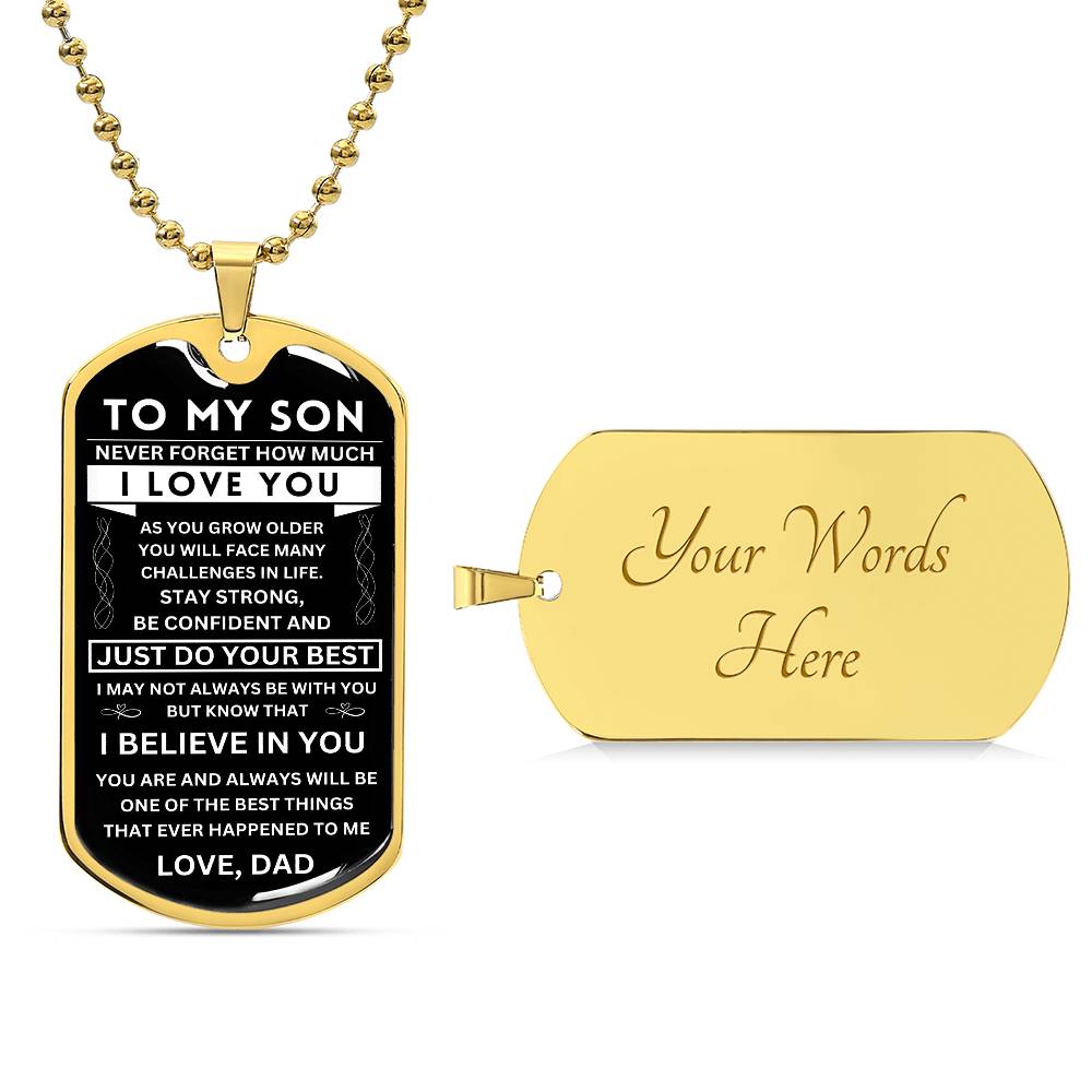 Son Gift "Never Forget" Dog Tag Necklace From Dad