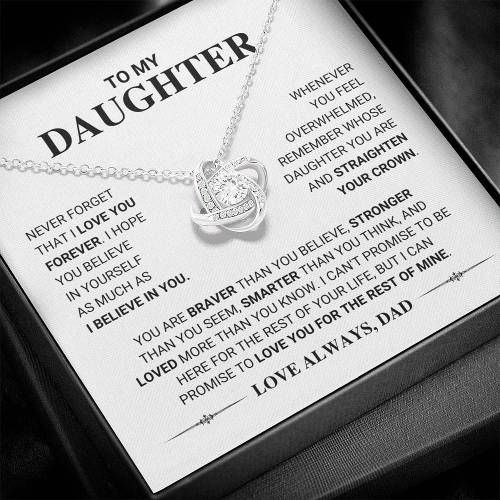 Daughter Gift "Never Forget" Love Knot Necklace From Dad