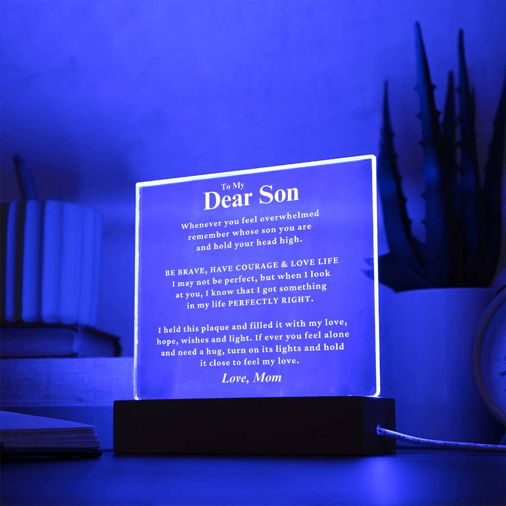 Son " Perfectly Right" LED Square Acrylic Plaque From Mom