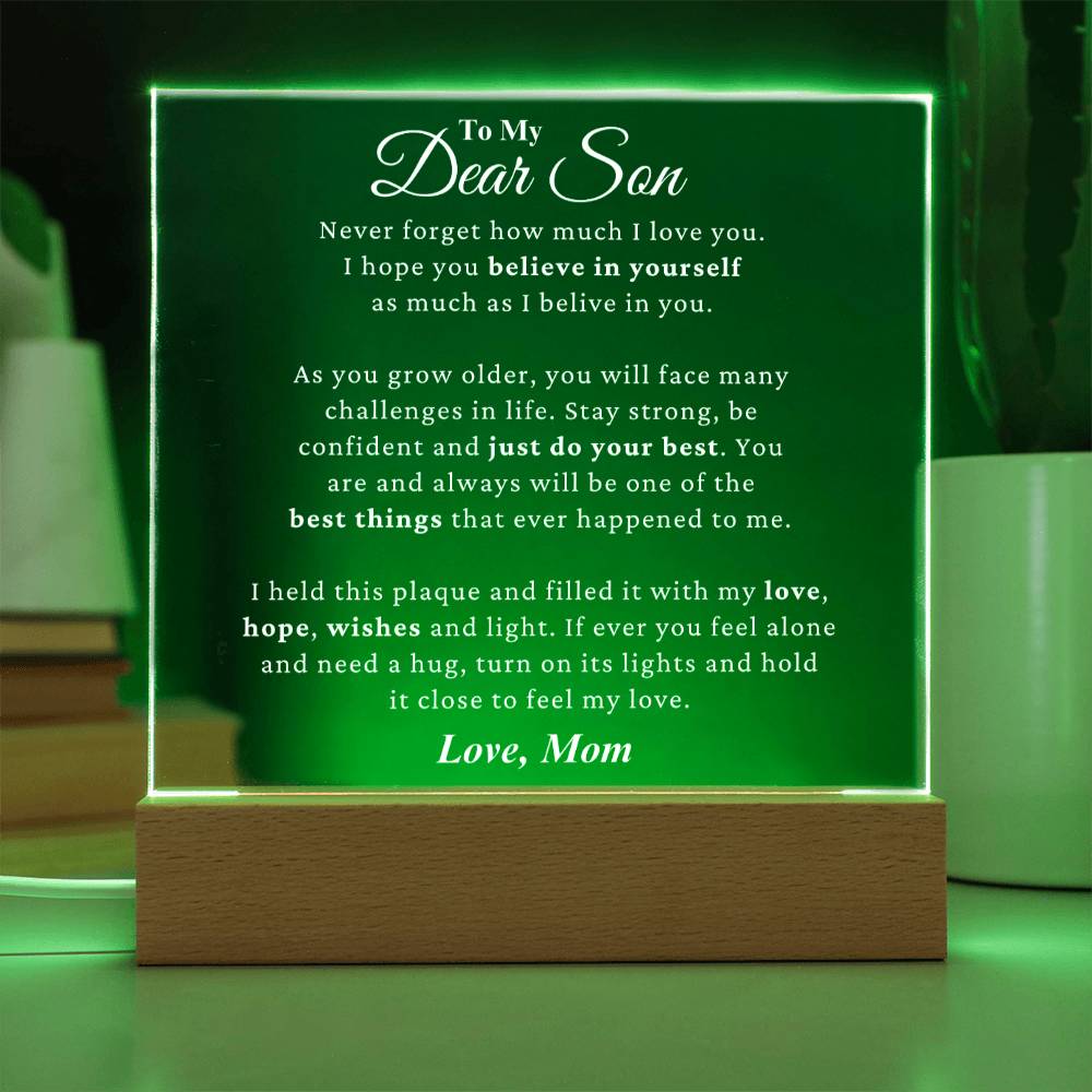 Son " Believe In Yourself" LED Square Acrylic Plaque From Mom