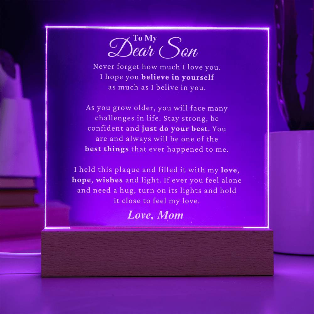 Son " Believe In Yourself" LED Square Acrylic Plaque From Mom