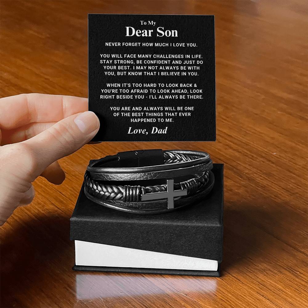 Son "Right Beside You" Men's Cross Bracelet From Dad