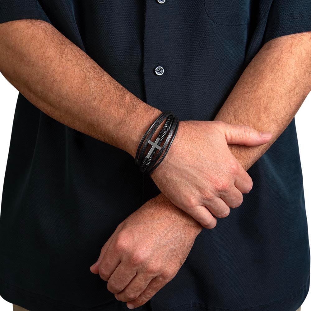 Son "Right Beside You" Men's Cross Bracelet From Dad