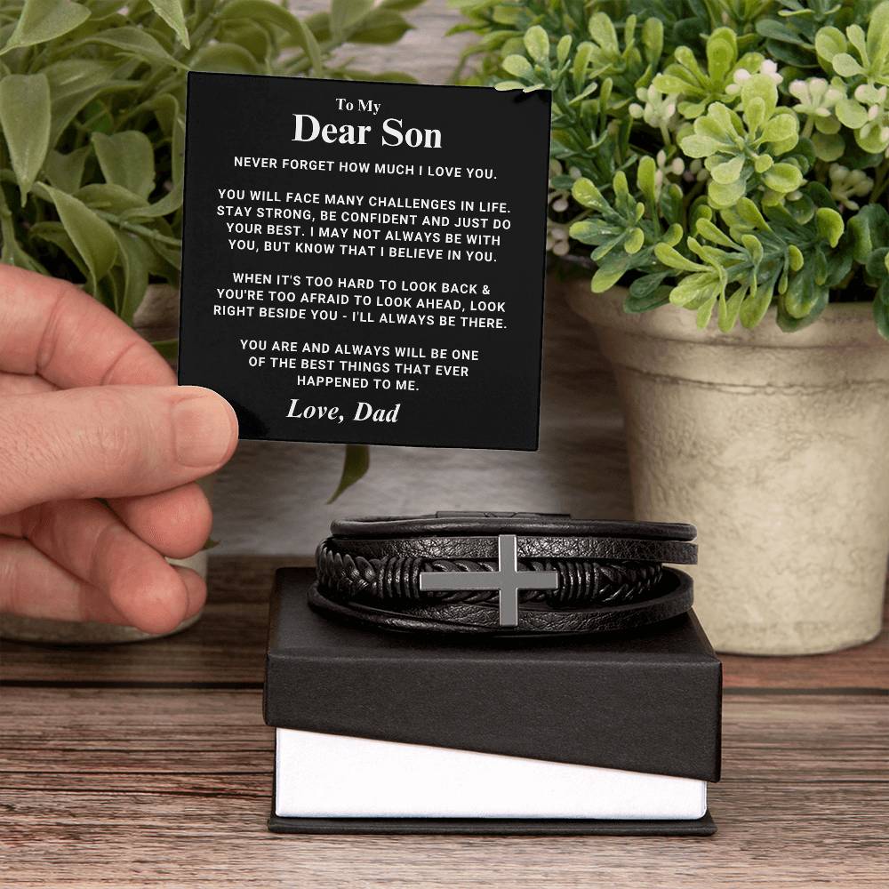 Son "Right Beside You" Men's Cross Bracelet From Dad
