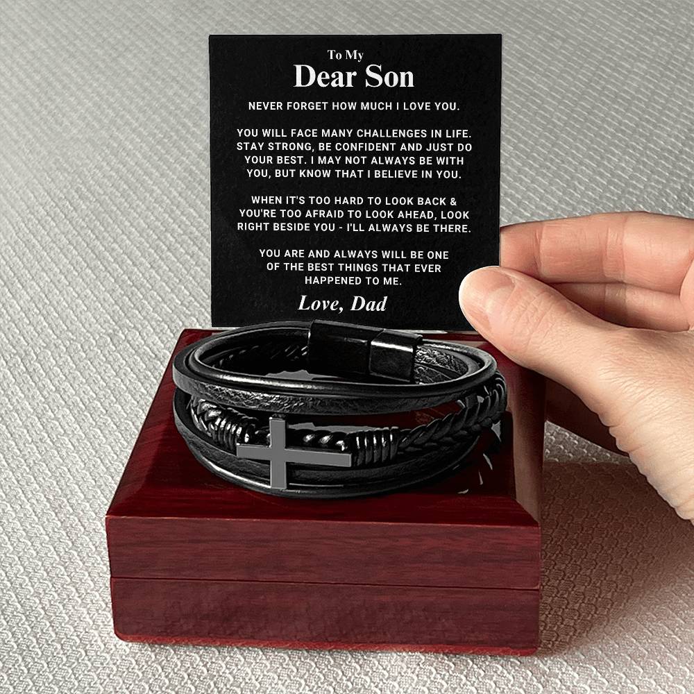 Son "Right Beside You" Men's Cross Bracelet From Dad