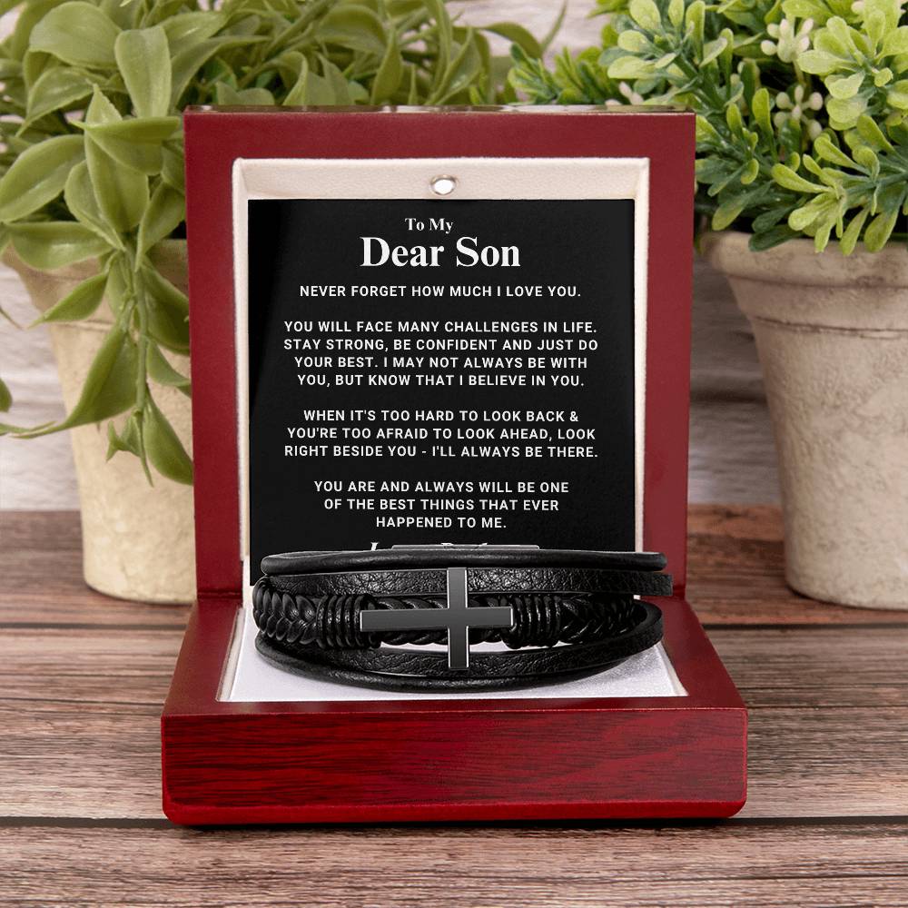 Son "Right Beside You" Men's Cross Bracelet From Dad