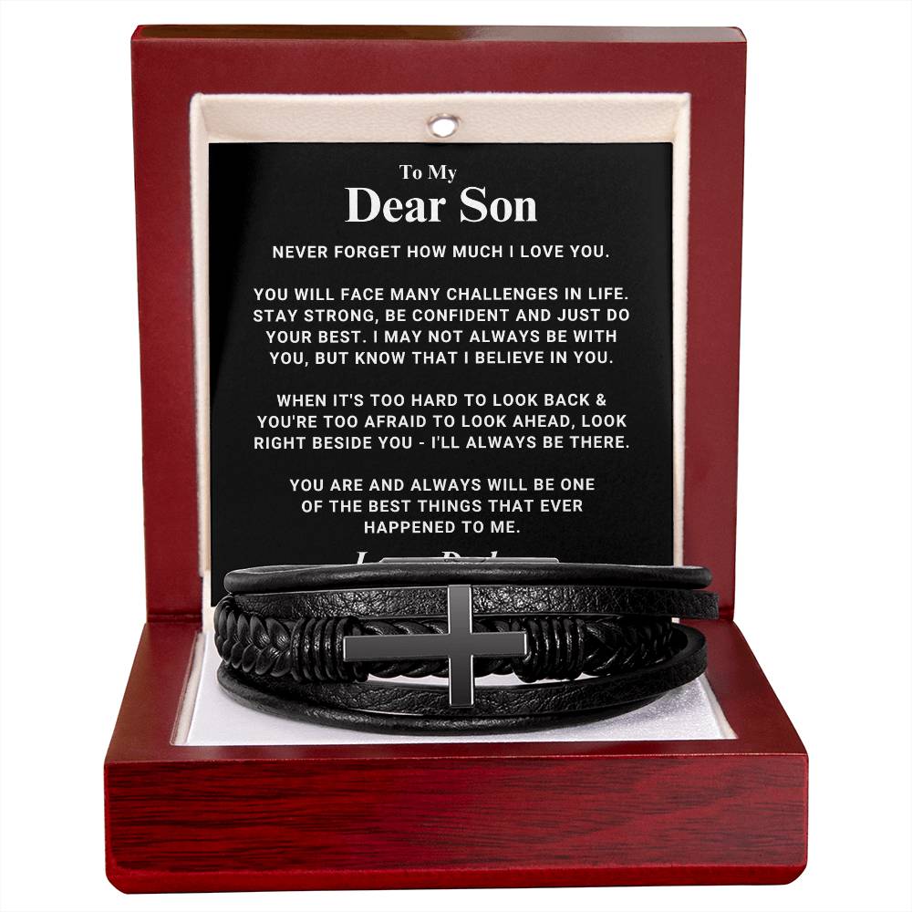 Son "Right Beside You" Men's Cross Bracelet From Dad