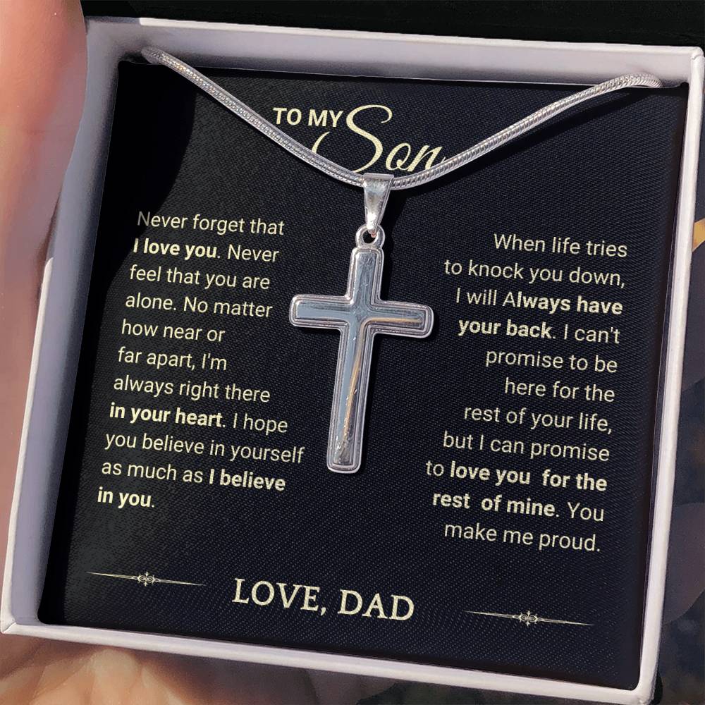 Son "You Make Me Proud" Cross Necklace From Dad
