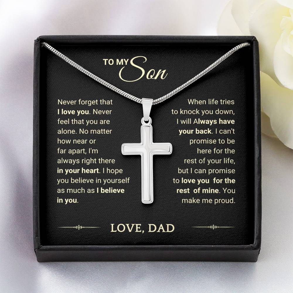 Son "You Make Me Proud" Cross Necklace From Dad