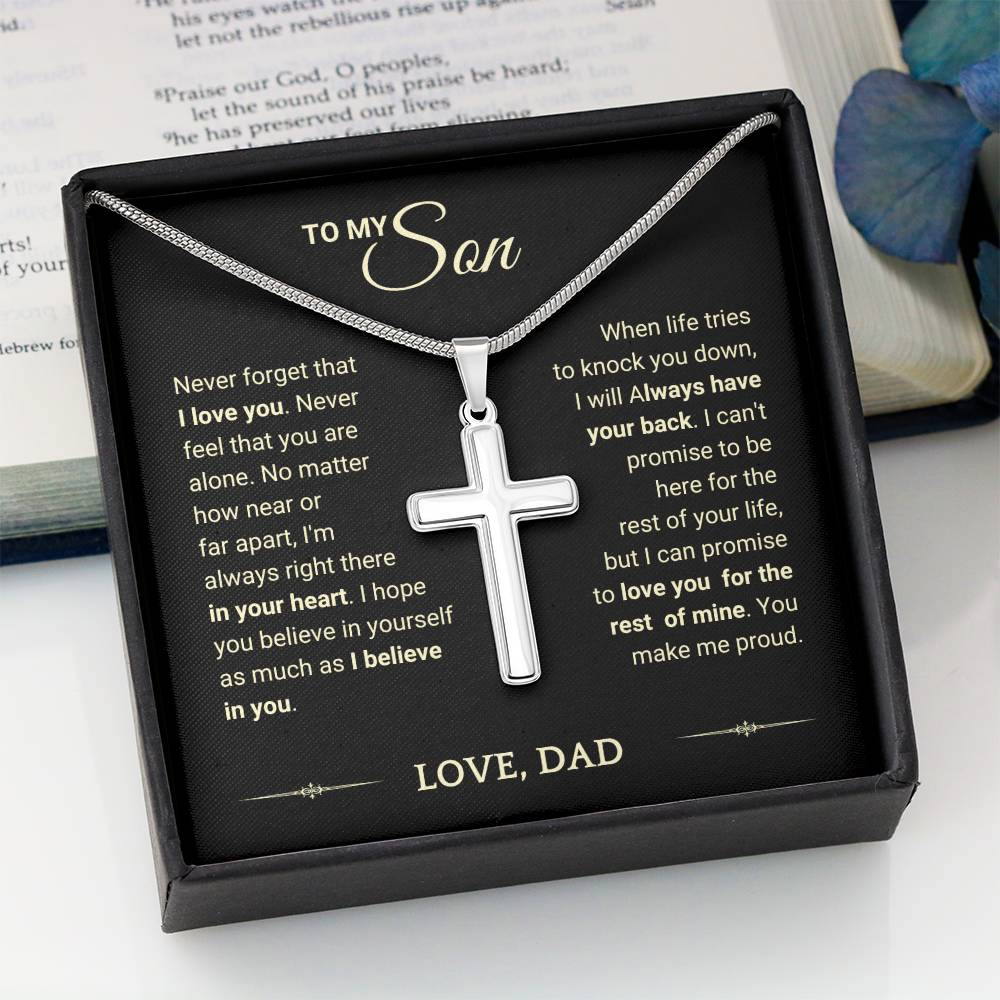 Son "You Make Me Proud" Cross Necklace From Dad