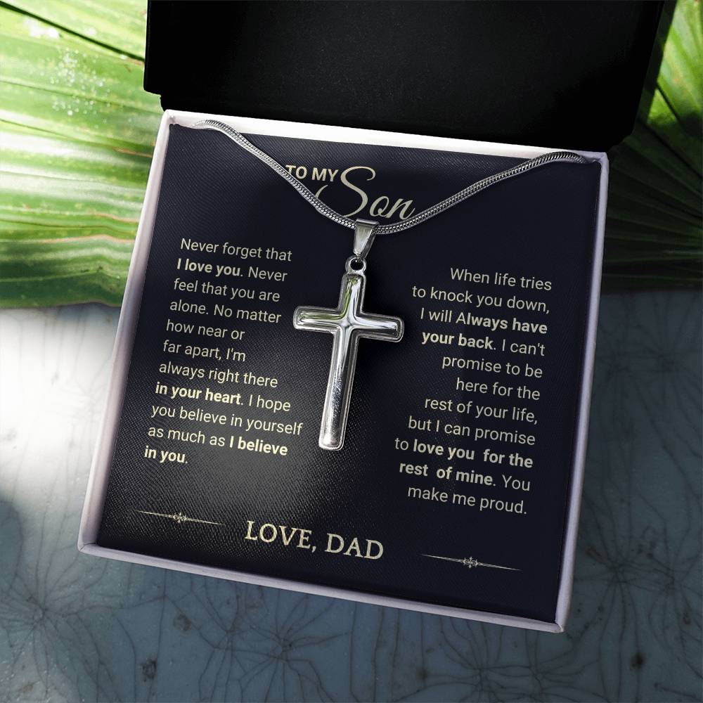 Son "You Make Me Proud" Cross Necklace From Dad