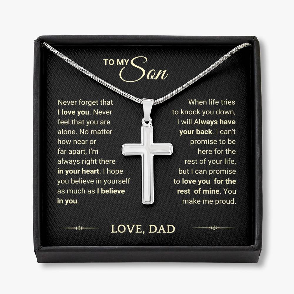 Son "You Make Me Proud" Cross Necklace From Dad