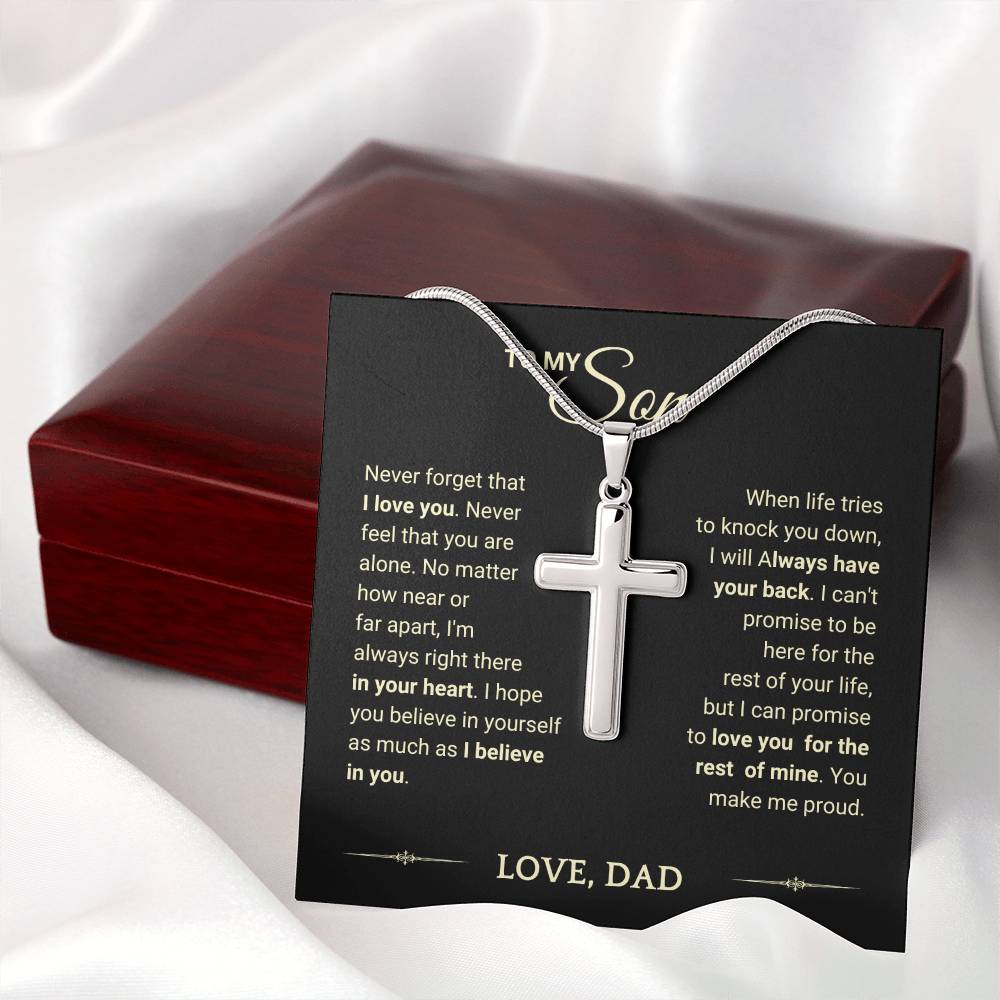 Son "You Make Me Proud" Cross Necklace From Dad