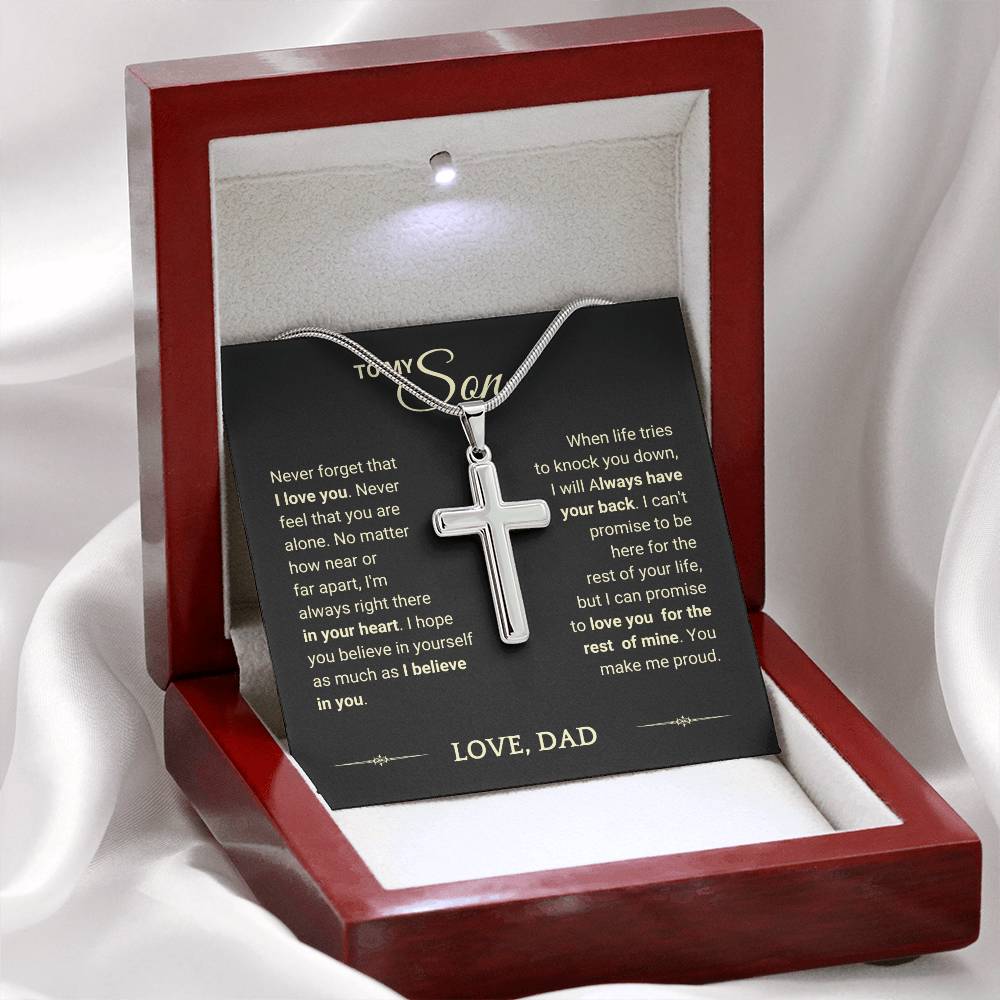 Son "You Make Me Proud" Cross Necklace From Dad