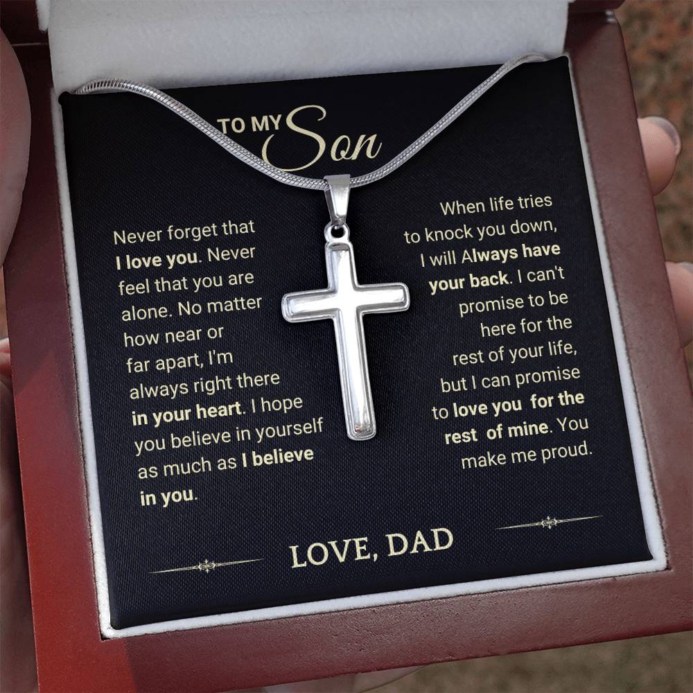 Son "You Make Me Proud" Cross Necklace From Dad
