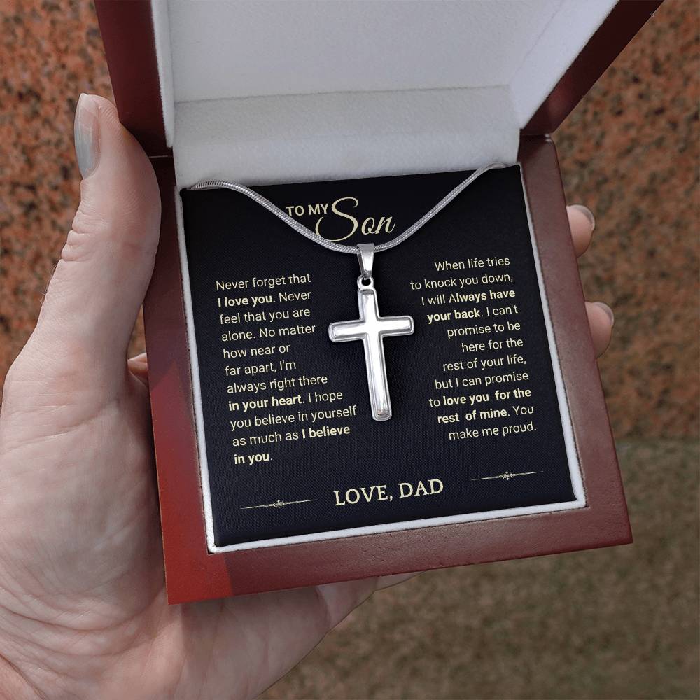 Son "You Make Me Proud" Cross Necklace From Dad