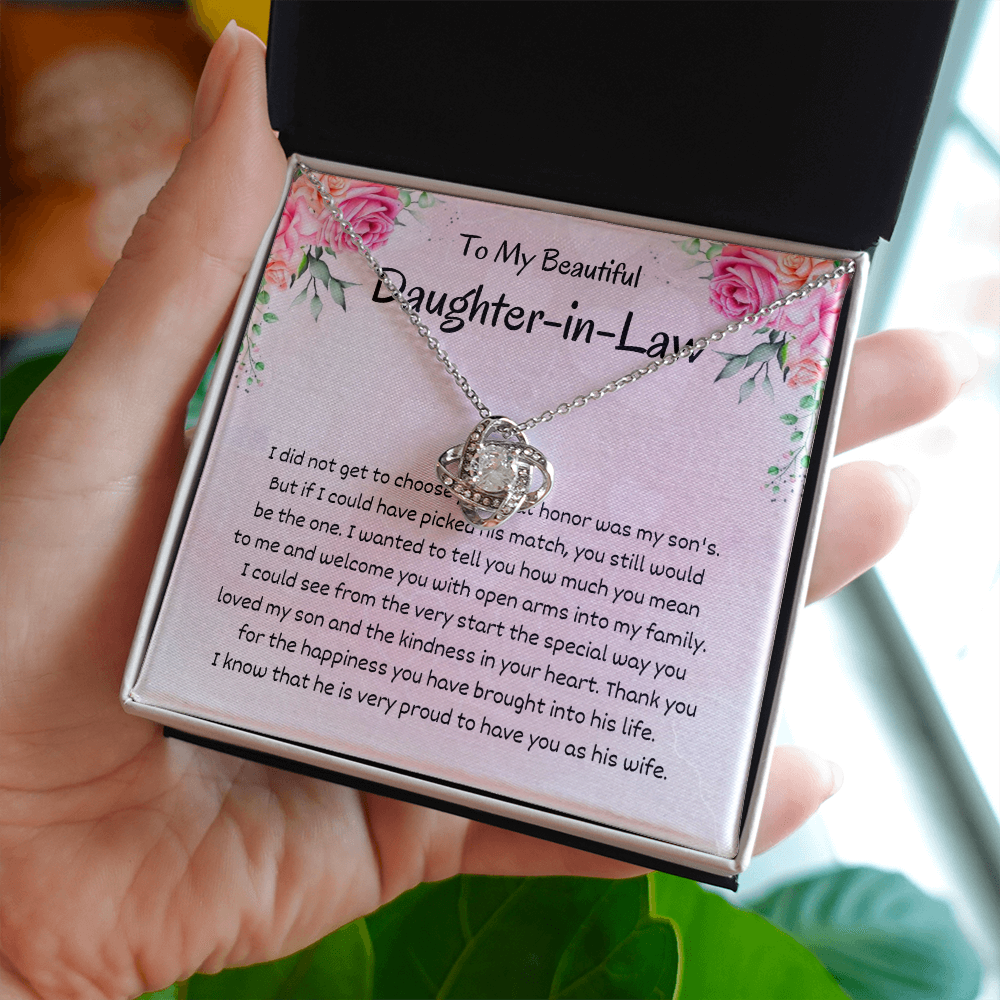 Daughter in Law - You still would Be - Birthday, Bonus Daughter, Love Knot Necklace, for Women, Female Gift