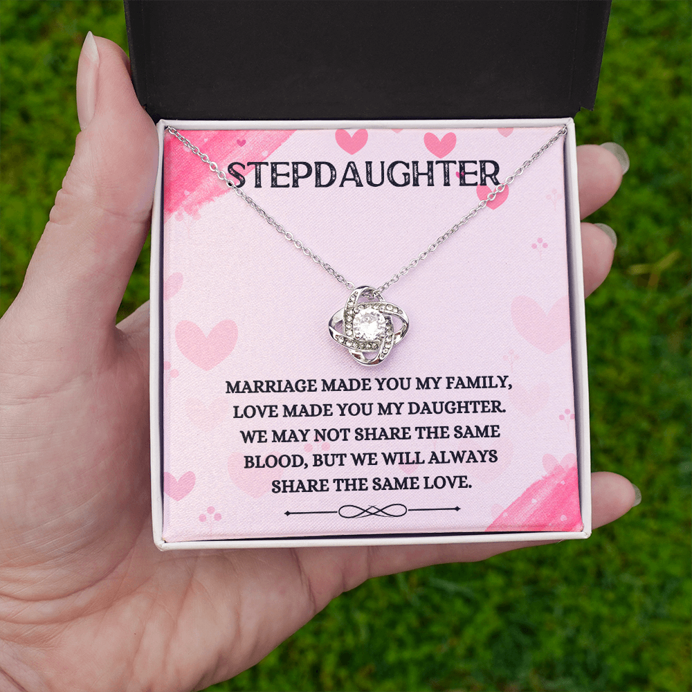 Stepdaughter - Share the Same Love - Birthday, Bonus Daughter, Love Knot Necklace, for Women, Female Gift