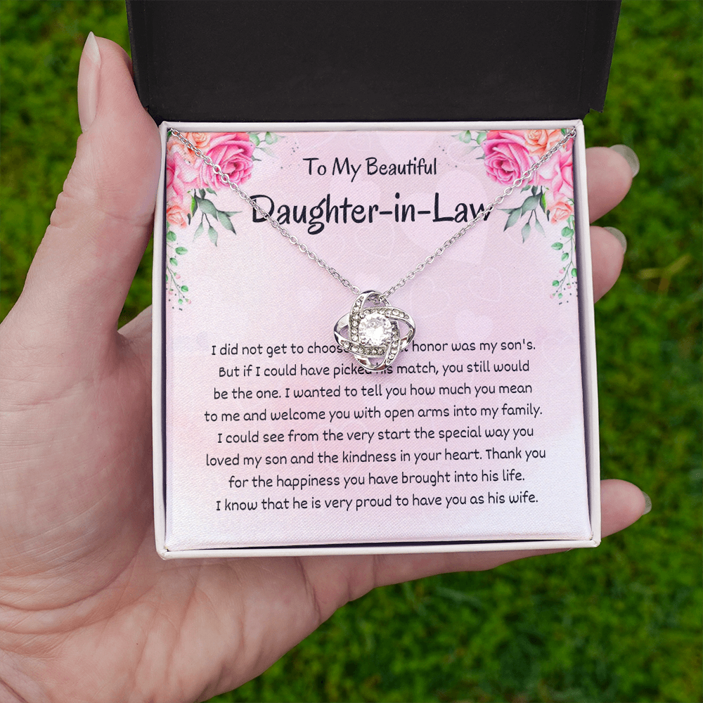 Daughter in Law - You still would Be - Birthday, Bonus Daughter, Love Knot Necklace, for Women, Female Gift