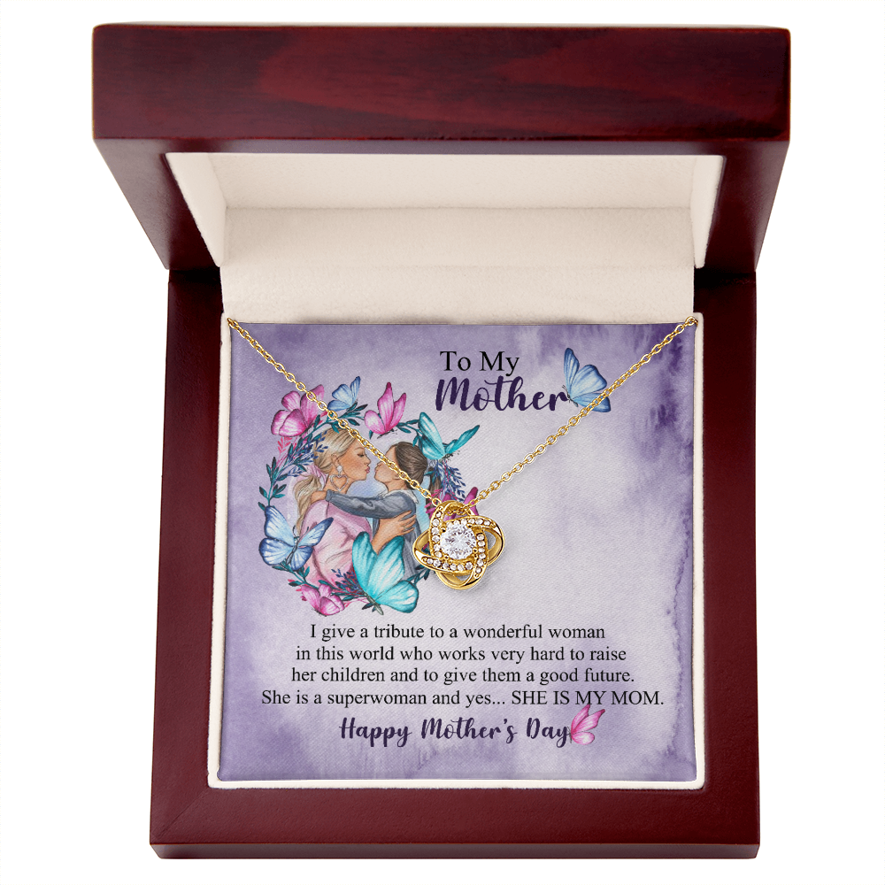 Mom - She is My Mom - Mother's Day, Love Knot Necklace, for Women, Female Gift