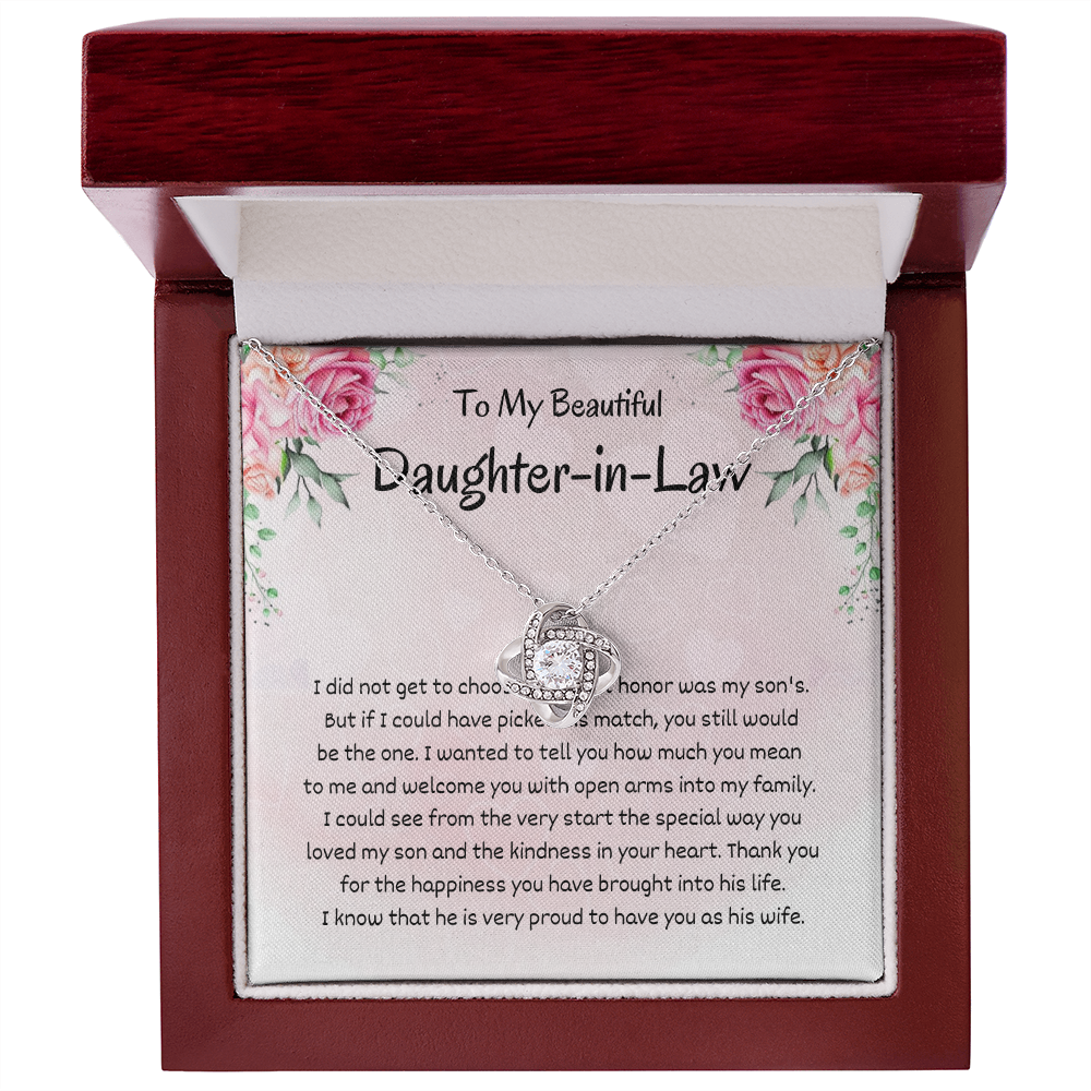 Daughter in Law - You still would Be - Birthday, Bonus Daughter, Love Knot Necklace, for Women, Female Gift