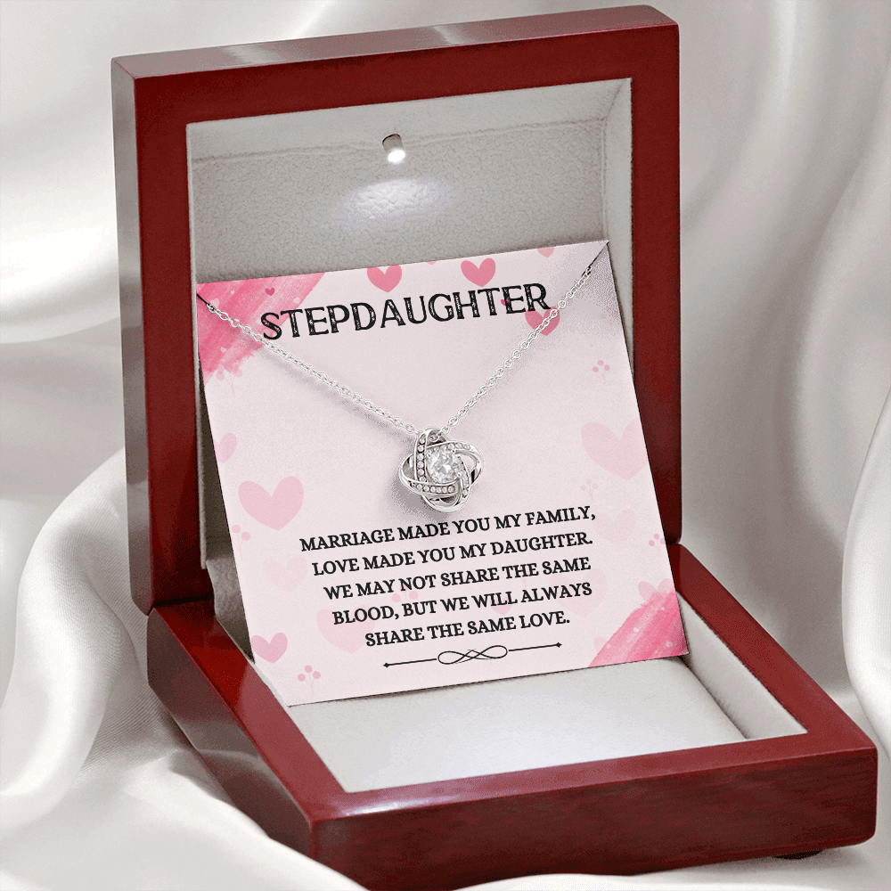 Stepdaughter - Share the Same Love - Birthday, Bonus Daughter, Love Knot Necklace, for Women, Female Gift