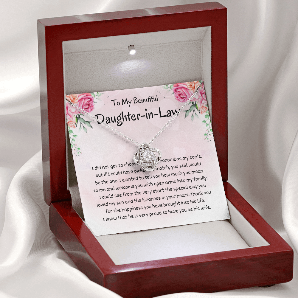 Daughter in Law - You still would Be - Birthday, Bonus Daughter, Love Knot Necklace, for Women, Female Gift