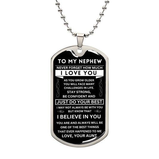 Nephew "Never Forget" Dog Tag - Military Ball Chain From Aunt