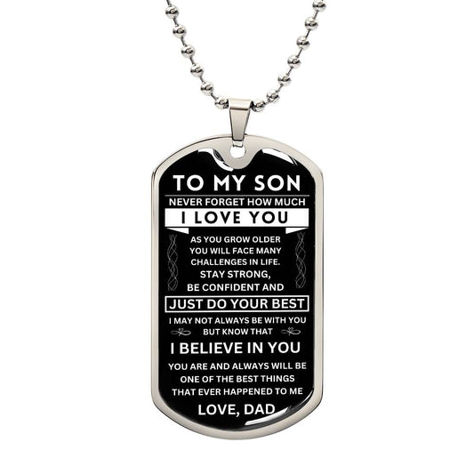 Son Gift "Never Forget"  Dog Tag Necklace From Dad