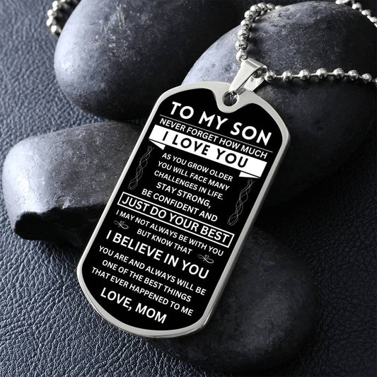 My Son "Never Forget" Dog Tag - Military Ball Chain From Mom