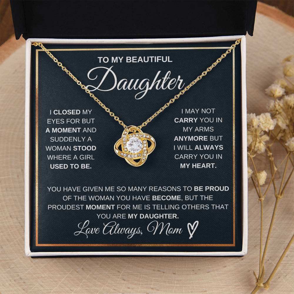 Daughter Gift "You Are My Daughter" Love Knot Necklace From Mom