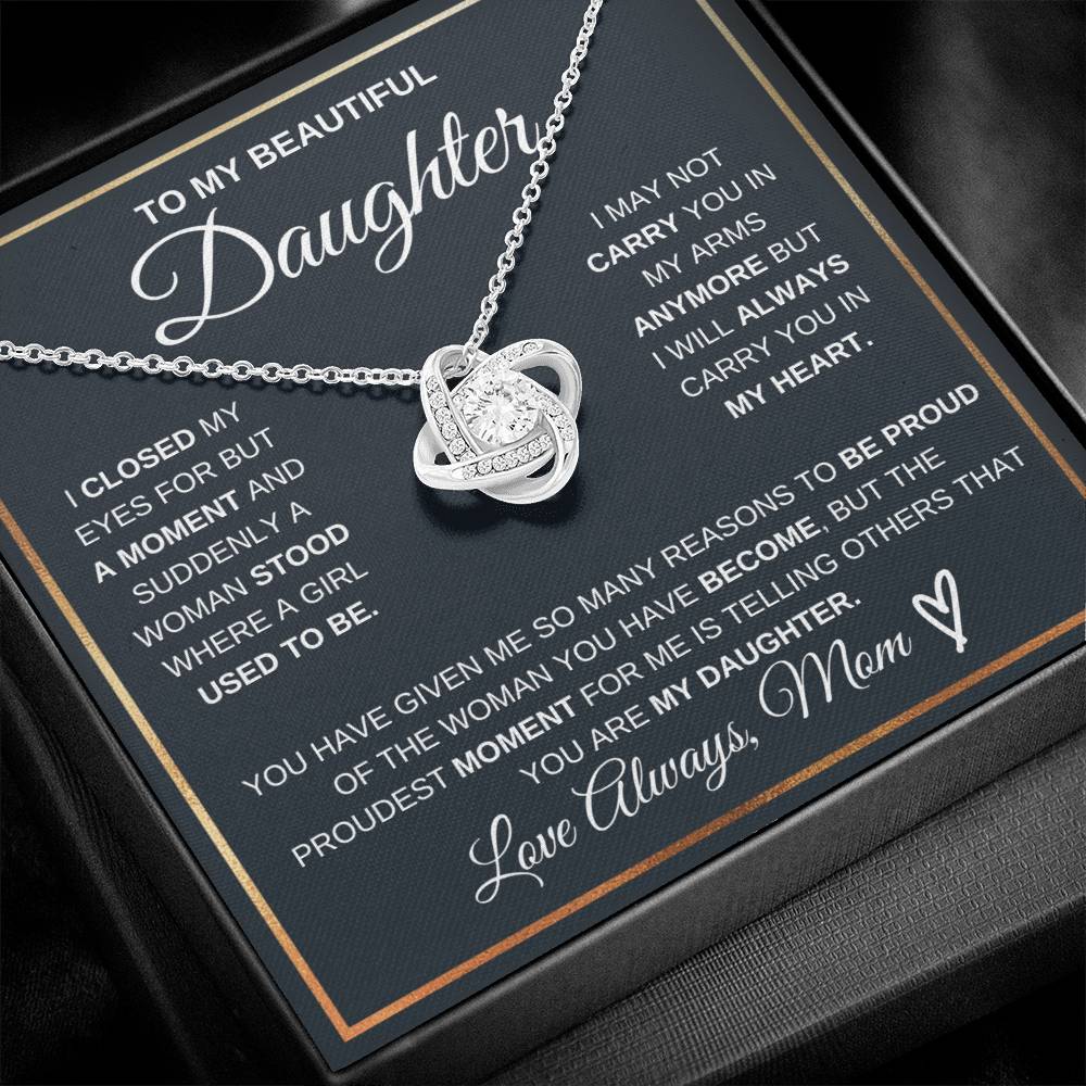 Daughter Gift "You Are My Daughter" Love Knot Necklace From Mom