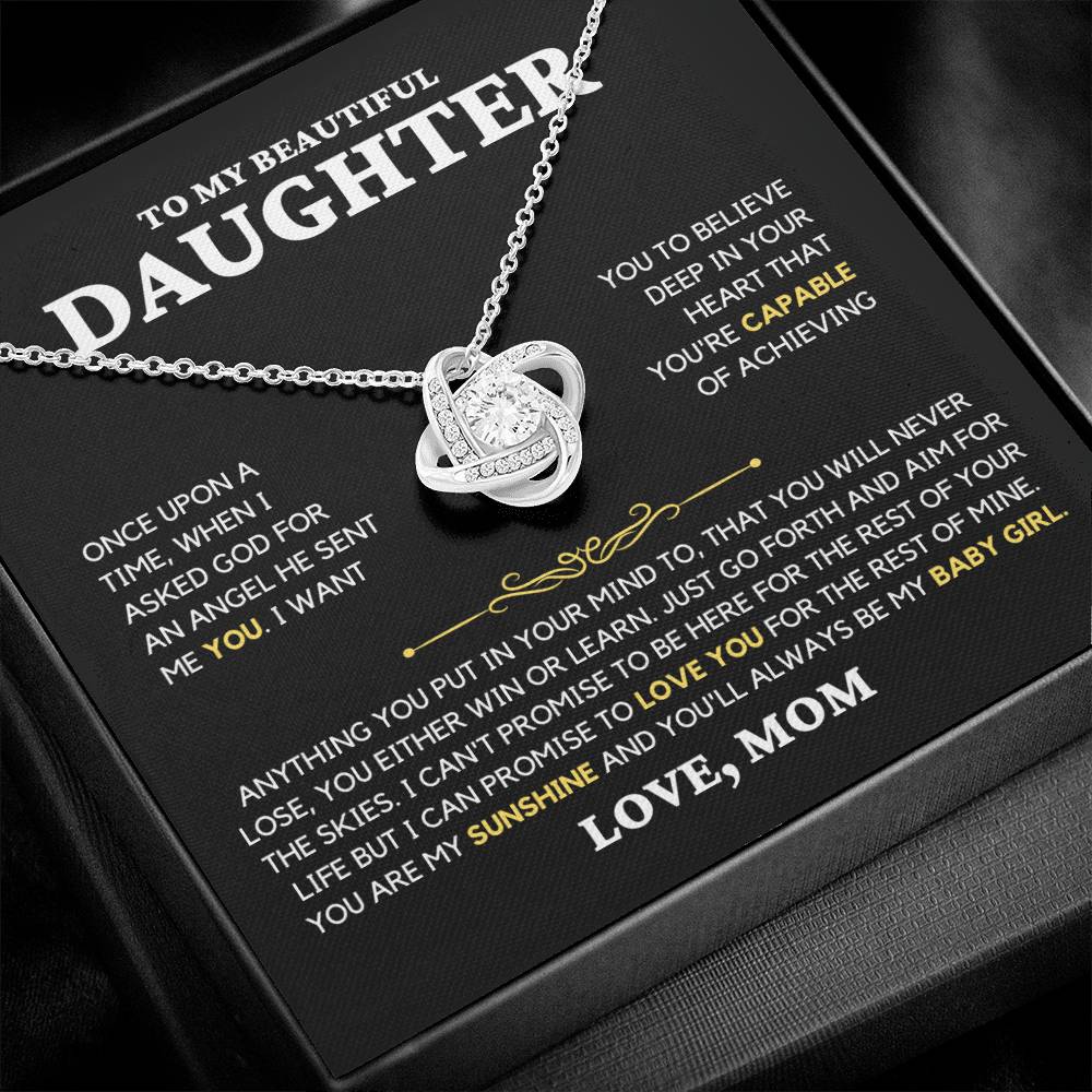 Daughter Gift "My Baby Girl" Love Knot Necklace From Mom