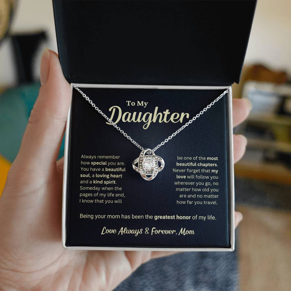 Daughter Gift "The Greatest Honor" Love Knot Necklace From Mom