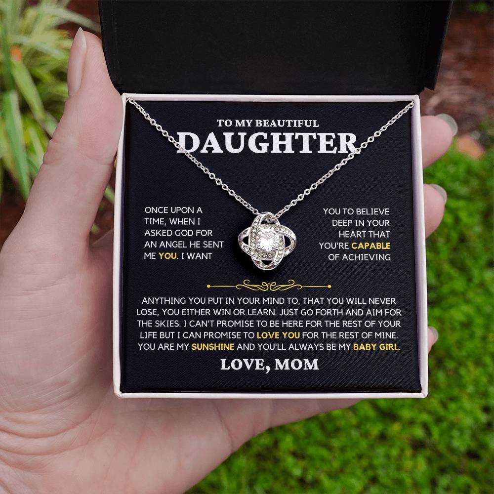 Daughter Gift "My Baby Girl" Love Knot Necklace From Mom