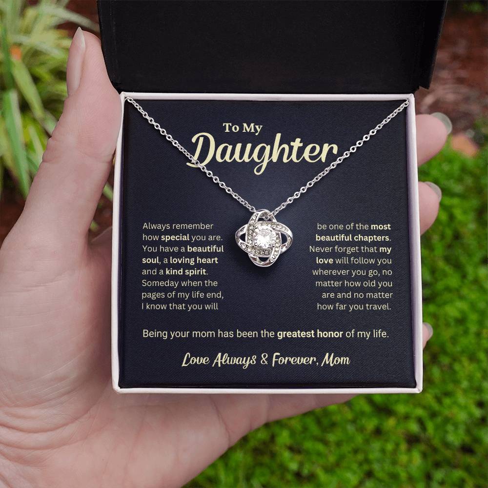 Daughter Gift "The Greatest Honor" Love Knot Necklace From Mom