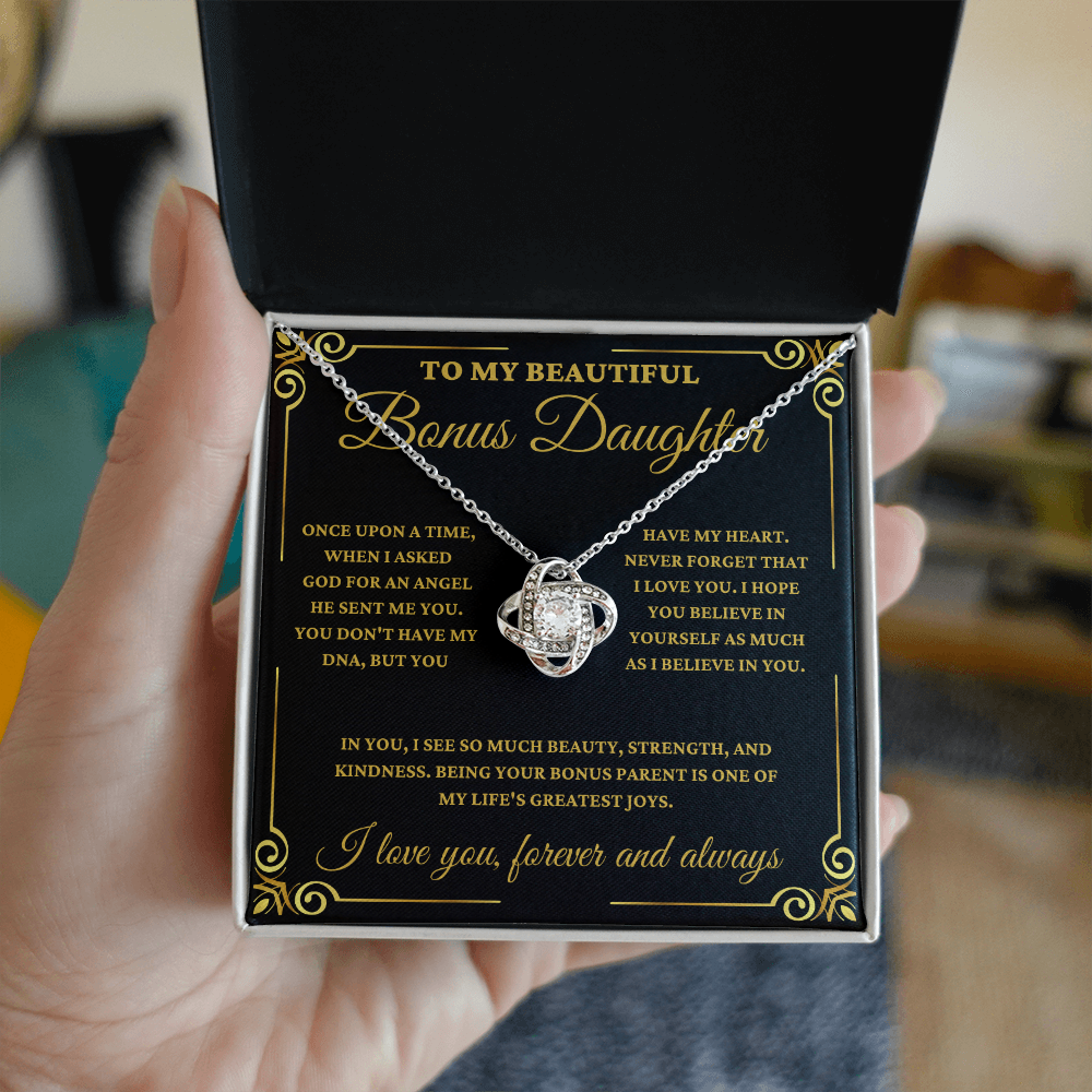 To My Beautiful Bonus Daughter - Love Knot Necklace
