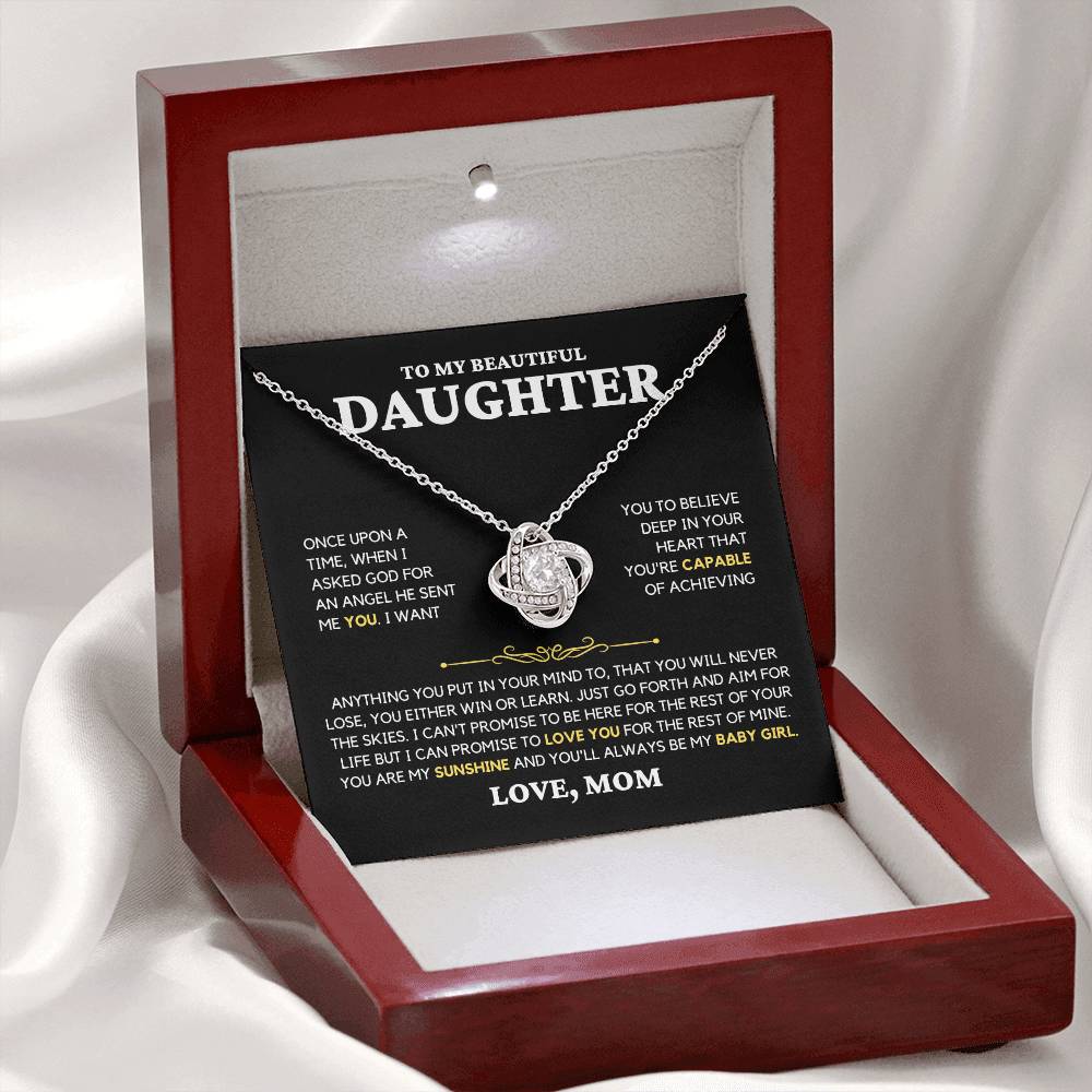 Daughter Gift "My Baby Girl" Love Knot Necklace From Mom