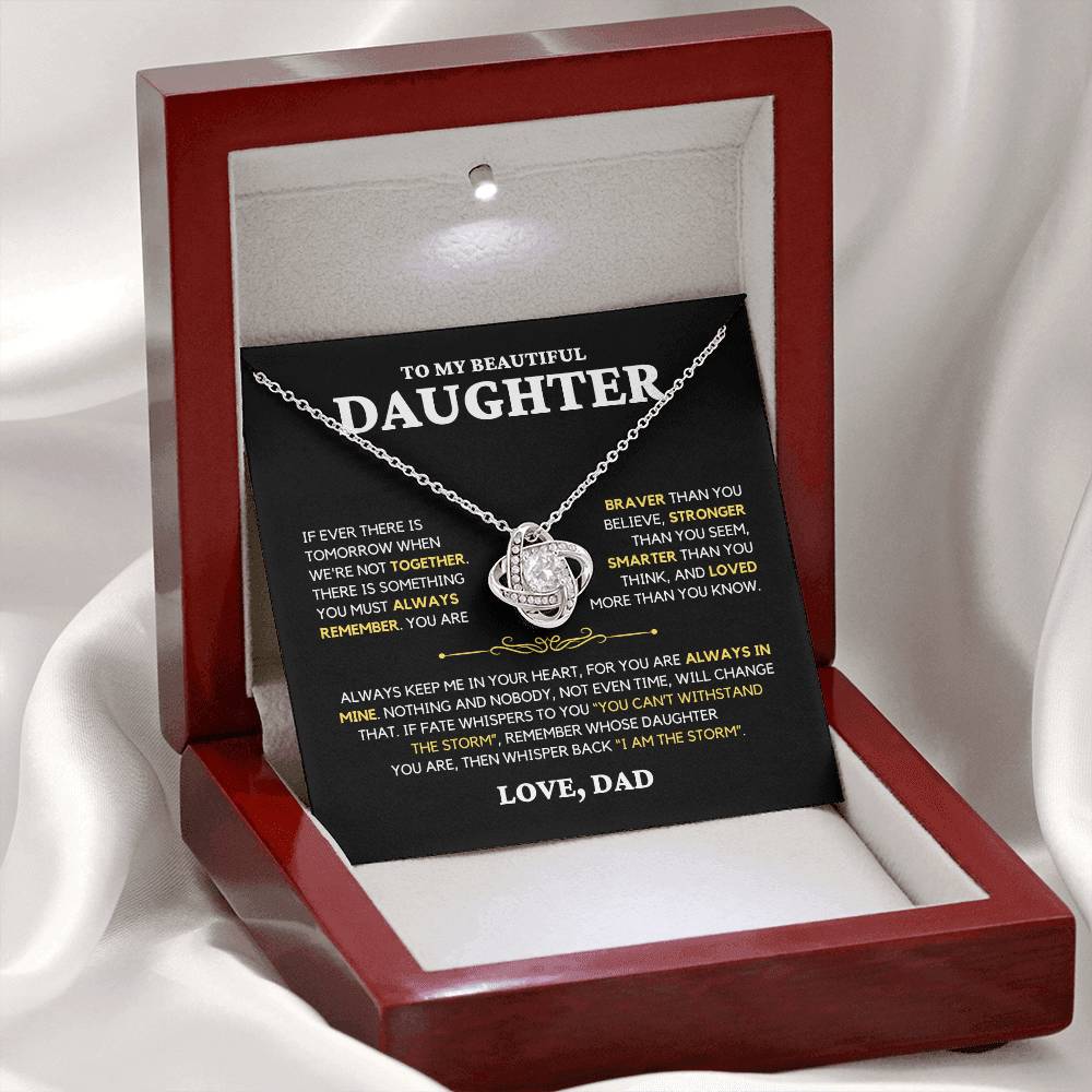 Daughter Gift "Always Remember" Love Knot Necklace From Dad