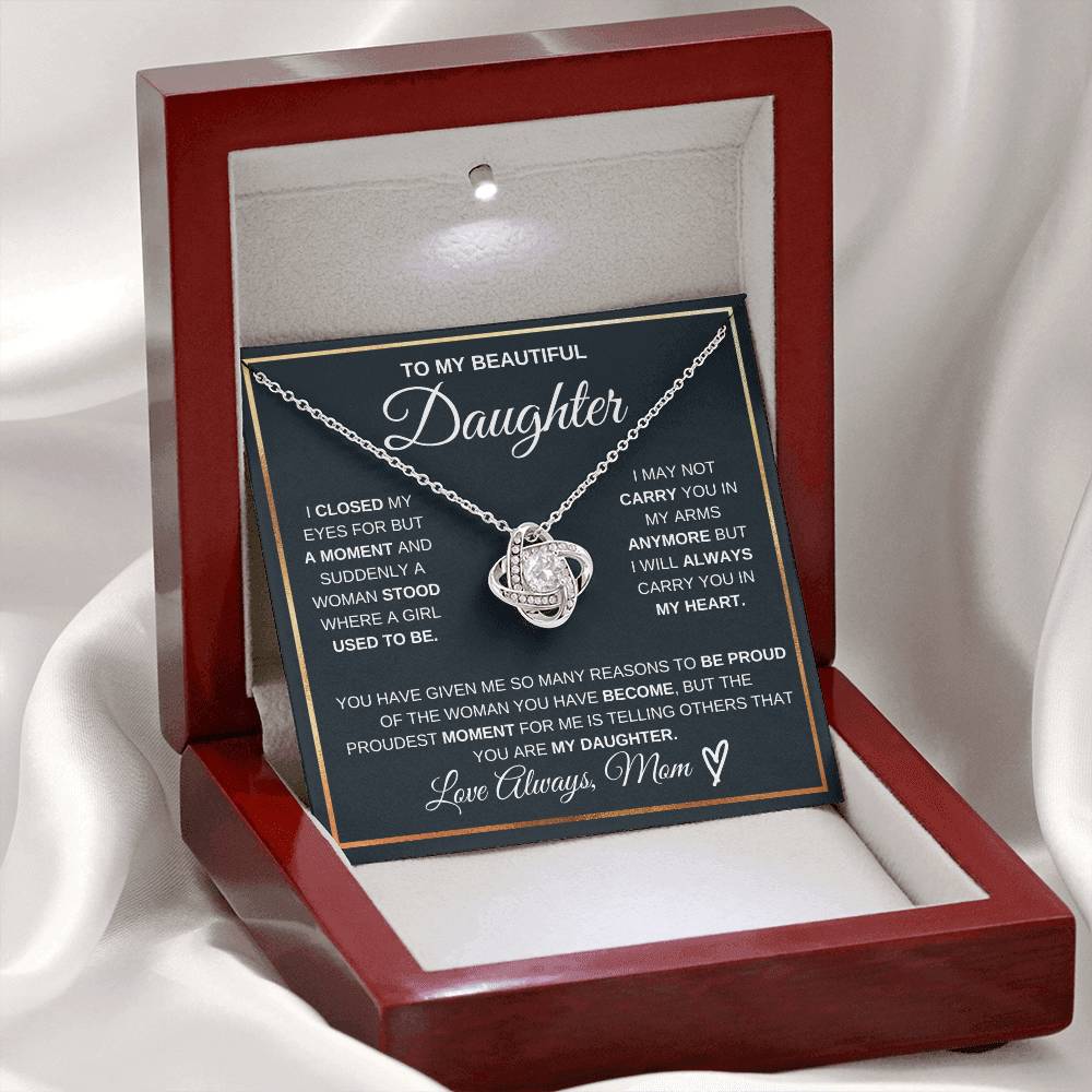 Daughter Gift "You Are My Daughter" Love Knot Necklace From Mom