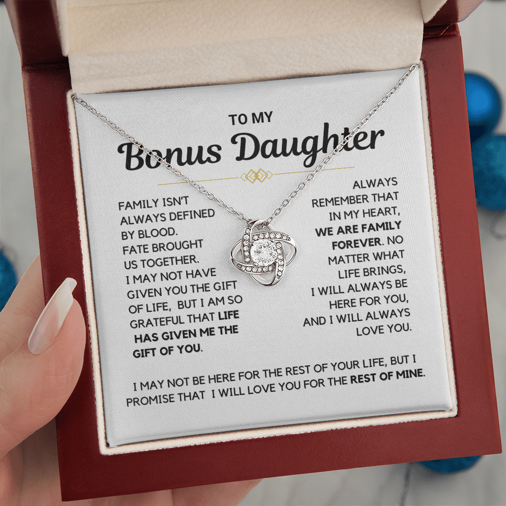 Bonus Daughter - "Family Forever" Love Knot Necklace Gift Set
