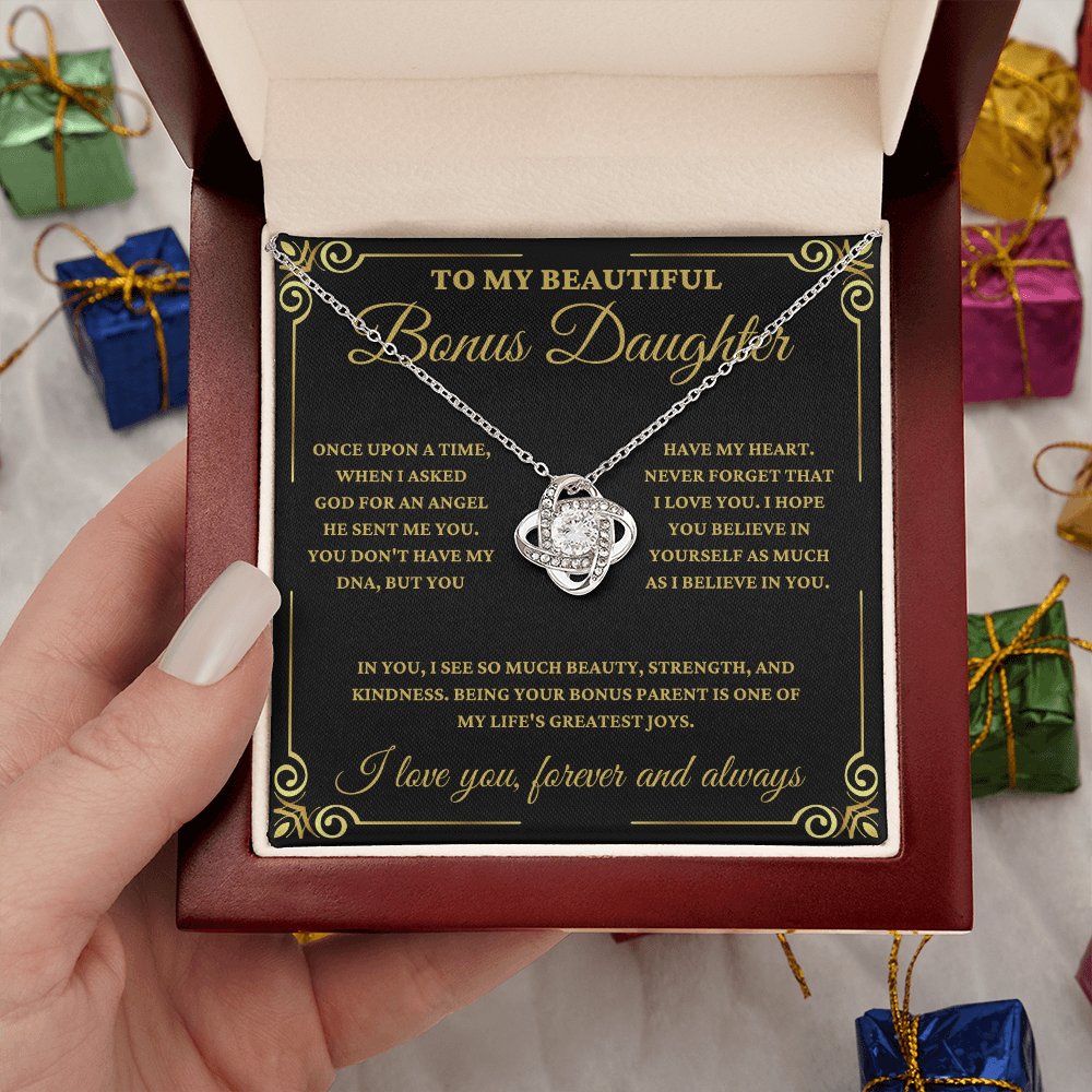 To My Beautiful Bonus Daughter - Love Knot Necklace