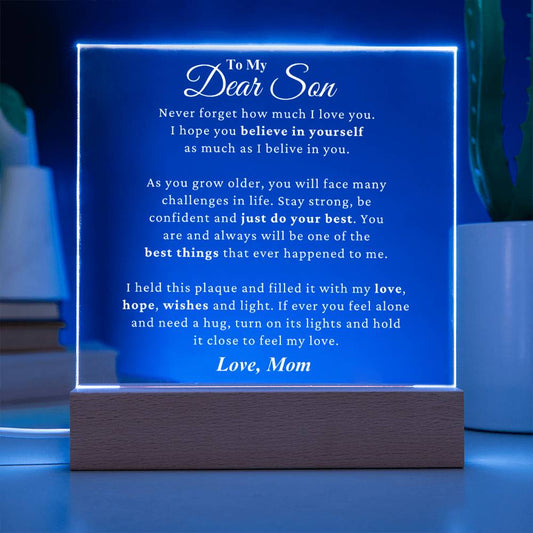 Son " Believe In Yourself" LED Square Acrylic Plaque From Mom