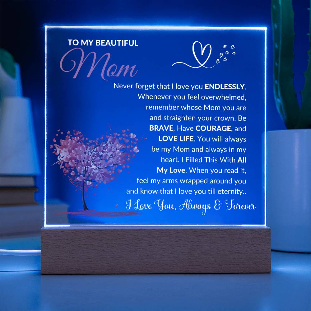 Mom Gift "Always In My Heart" LED Square Acrylic Plaque