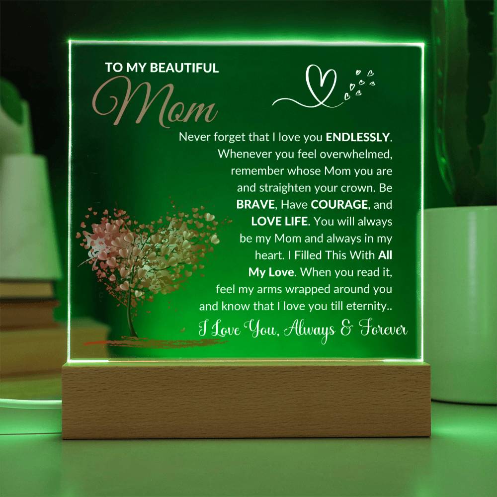 Mom Gift "Always In My Heart" LED Square Acrylic Plaque