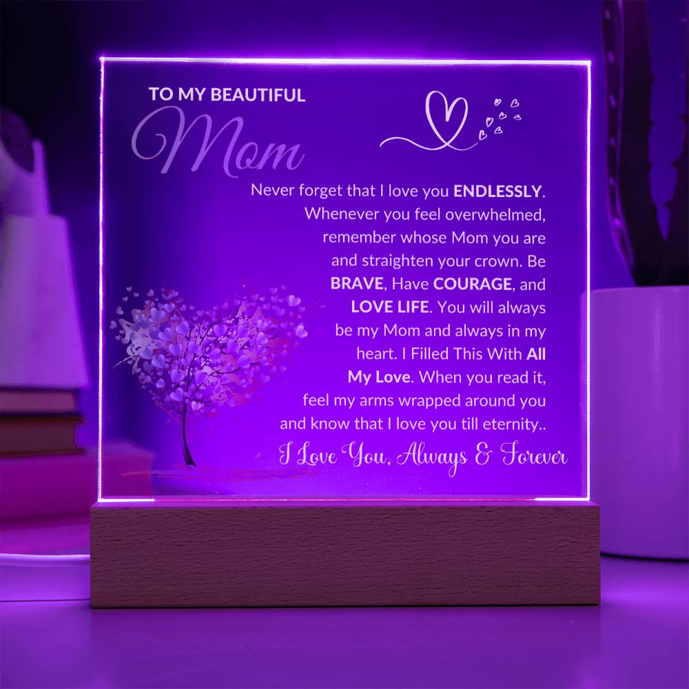 Mom Gift "Always In My Heart" LED Square Acrylic Plaque