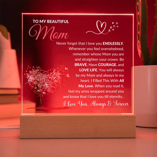 Mom Gift "Always In My Heart" LED Square Acrylic Plaque