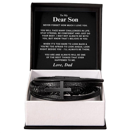 Son "Right Beside You" Men's Cross Bracelet From Dad